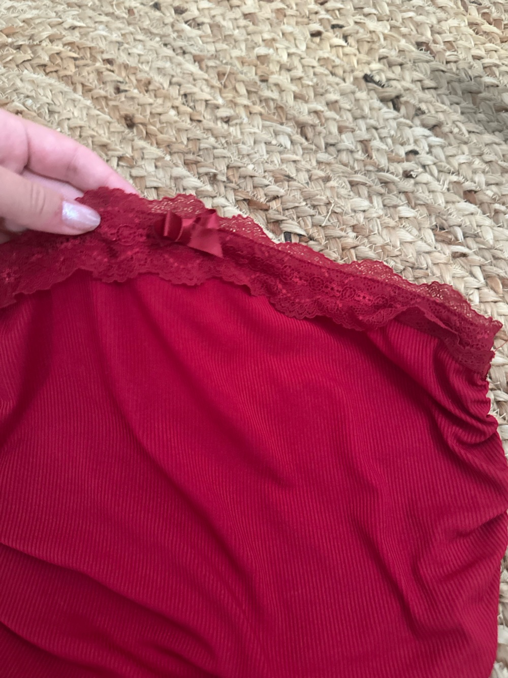 RED RUCHED SIDE TUBE TOP - Picture 2 of 5